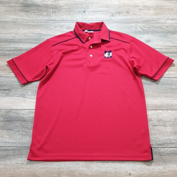 American Valet Mens Large Polo Short Sleeve Shirt Uniform Costume Red Black Work - Picture 1 of 9